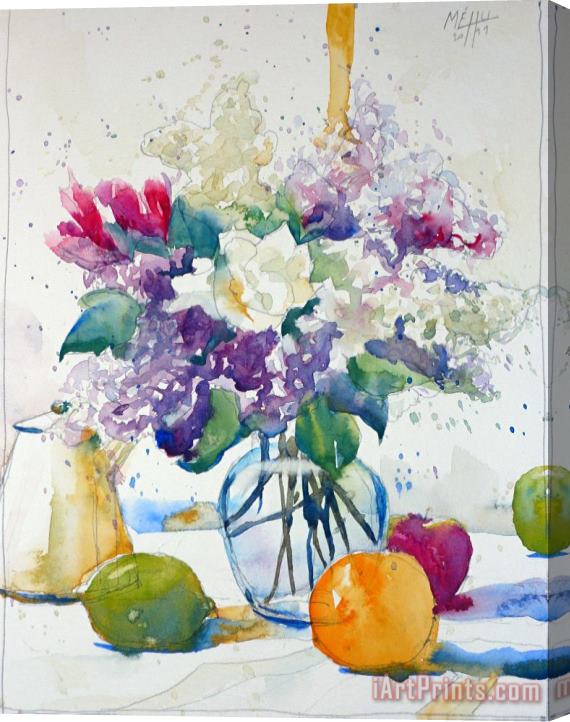 Andre Mehu Sketch with lilac and freesia Stretched Canvas Painting / Canvas Art