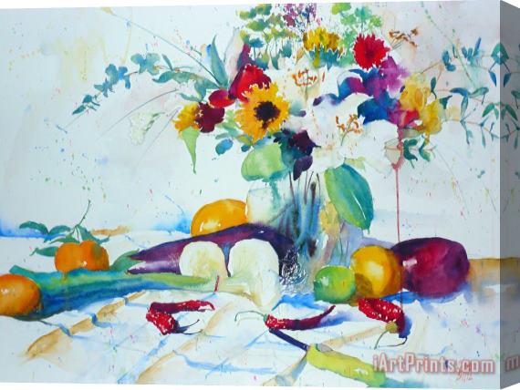 Andre Mehu White onions bouquet and red peppers Stretched Canvas Painting / Canvas Art