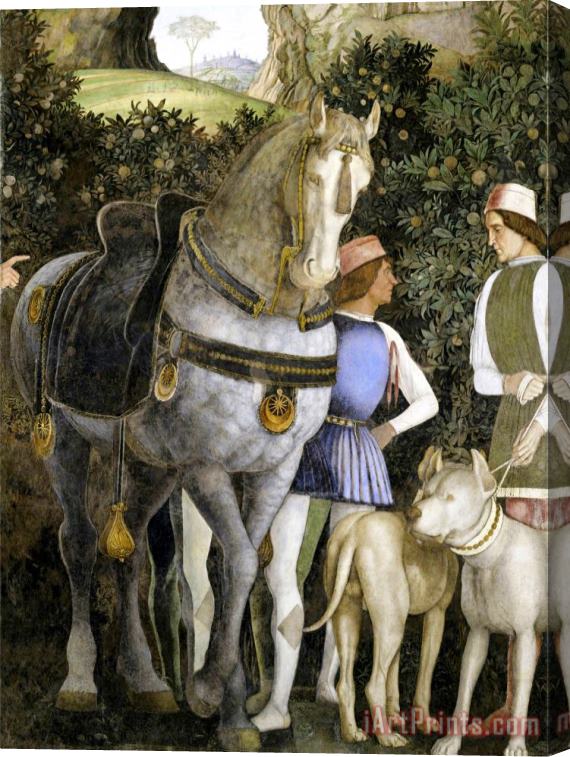 Andrea Mantegna la camera degli sposi: grooms with horse and two dogs Stretched Canvas Painting / Canvas Art