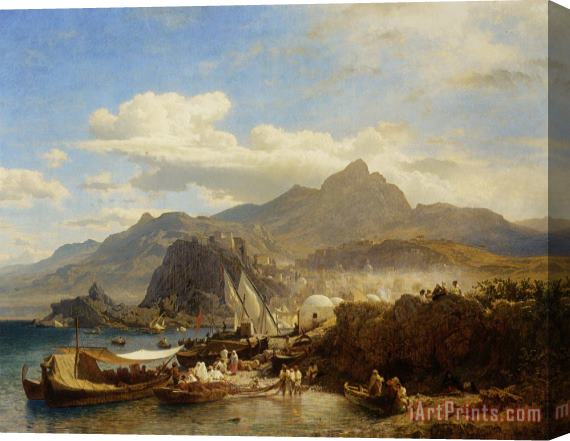 Andreas Achenbach A Busy Town on The Levantine Coast Stretched Canvas Print / Canvas Art