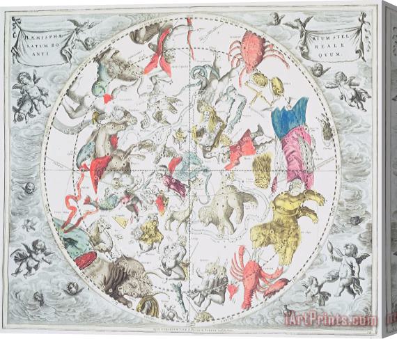 Andreas Cellarius Celestial Planisphere Showing the Signs of the Zodiac Stretched Canvas Print / Canvas Art