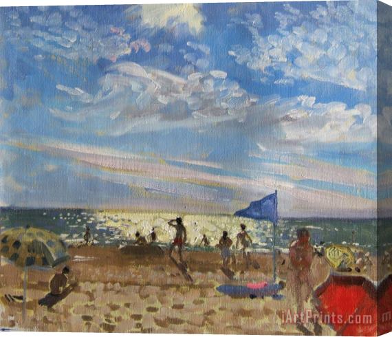 Andrew Macara Blue flag and red sun shade Stretched Canvas Print / Canvas Art