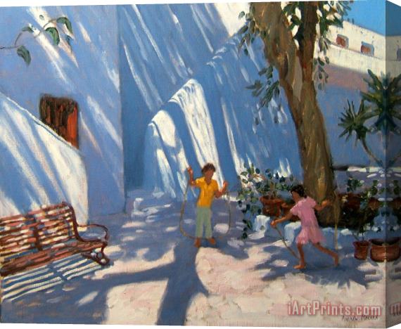 Andrew Macara Two Girls Skipping Mykonos Stretched Canvas Painting / Canvas Art