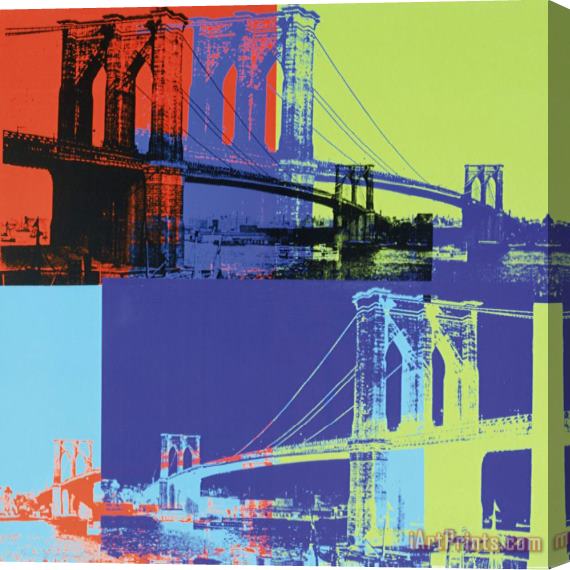 Andy Warhol Brooklyn Bridge C 1983 Orange Blue Lime Stretched Canvas Painting / Canvas Art