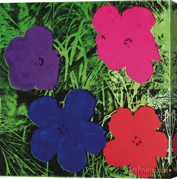 Andy Warhol Flowers C 1964 1 Purple 1 Blue 1 Pink 1 Red Stretched Canvas Painting / Canvas Art