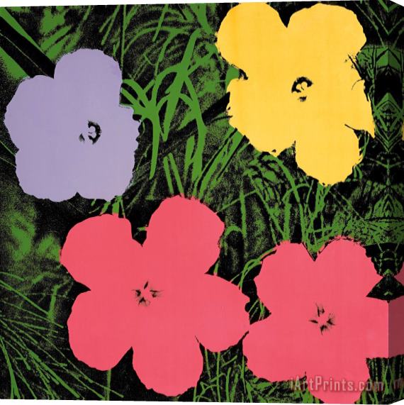 Andy Warhol Flowers C 1970 1 Purple 1 Yellow 2 Pink Stretched Canvas Painting / Canvas Art