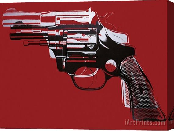Andy Warhol Guns C 1981 82 White And Black on Red Stretched Canvas Painting / Canvas Art