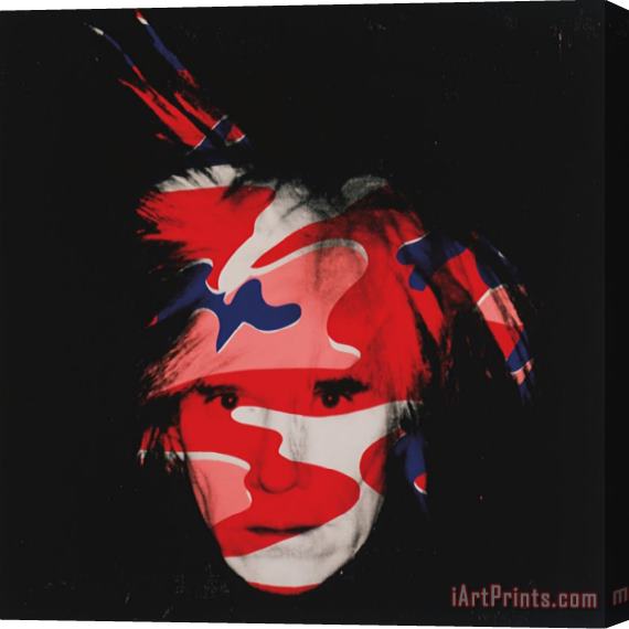 Andy Warhol Self Portrait C 1986 Red White And Blue Camo Stretched Canvas Painting / Canvas Art