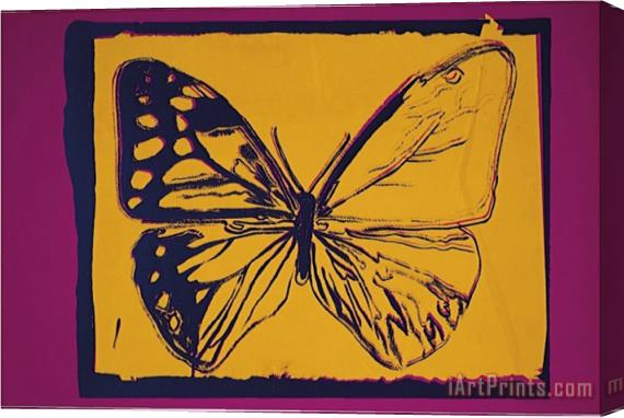 Andy Warhol Vanishing Animals Butterfly C 1986 Yellow on Purple Stretched Canvas Painting / Canvas Art