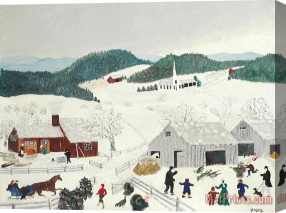 Anna Mary Robertson (grandma) Moses Catching The Thanksgiving Turkey Stretched Canvas Painting / Canvas Art