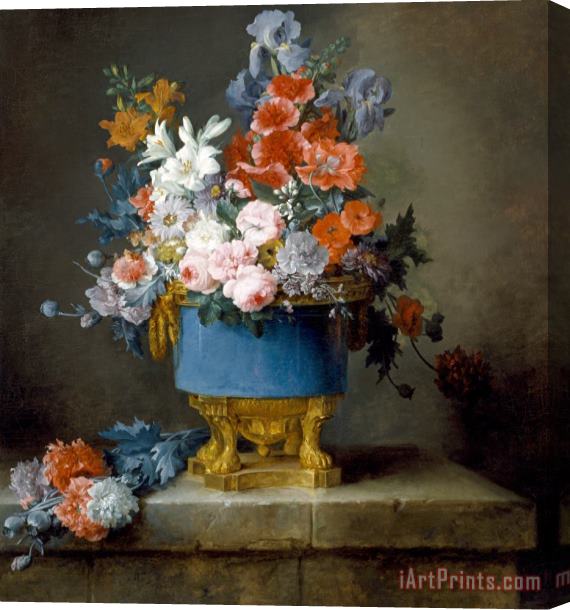 Anne Vallayer-Coster Bouquet of Flowers in a Blue Porcelain Vase Stretched Canvas Print / Canvas Art