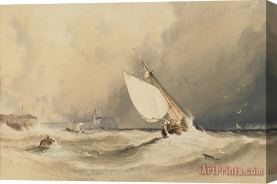 Anthony Vandyke Copley Fielding Ships At Sea Off Folkestone Harbour Storm Approaching Stretched Canvas Print / Canvas Art