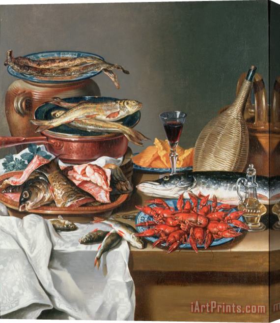 Anton Friedrich Harms A Still Life of a Fish Trout and Baby Lobsters Stretched Canvas Painting / Canvas Art