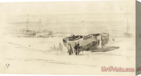 Anton Mauve Bomschuiten Op Het Strand Stretched Canvas Print / Canvas Art
