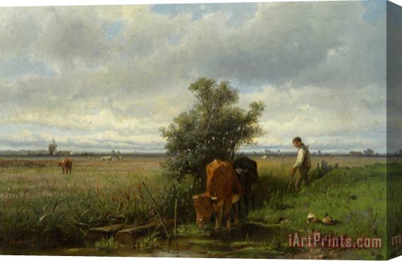 Anton Mauve Cattle Watering Stretched Canvas Print / Canvas Art