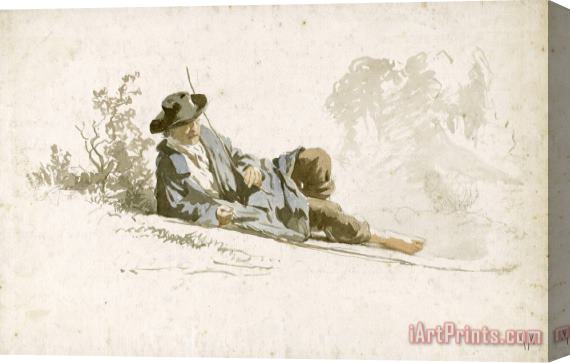 Anton Mauve Op De Grond Liggende, Rustende Man Stretched Canvas Print / Canvas Art