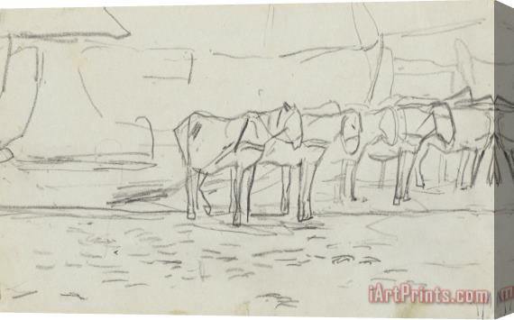 Anton Mauve Strand Met Paarden En Schuiten Stretched Canvas Painting / Canvas Art
