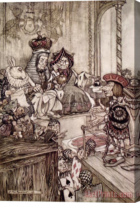 Arthur Rackham Knave Before The King And Queen Of Hearts Illustration To Alice's Adventures In Wonderland Stretched Canvas Print / Canvas Art