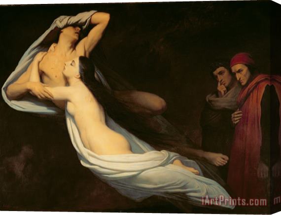 Ary Scheffer The figures of Francesca da Rimini and Paolo da Verrucchio appear to Dante and Virgil Stretched Canvas Painting / Canvas Art
