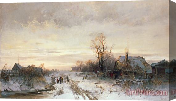 August Fink Children playing in a winter landscape Stretched Canvas Print / Canvas Art