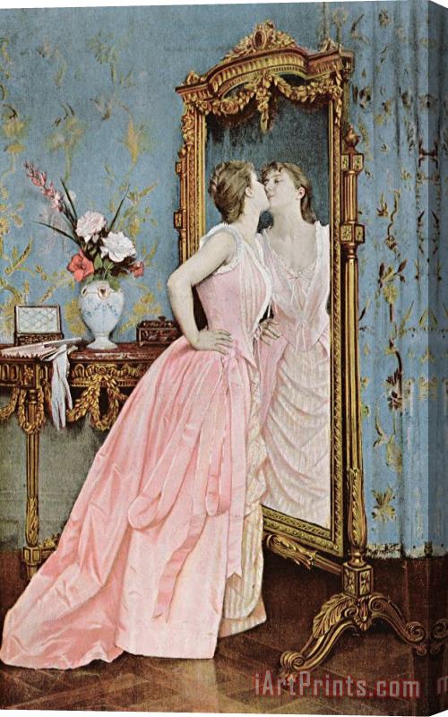 Auguste Toulmouche In The Mirror Stretched Canvas Print / Canvas Art