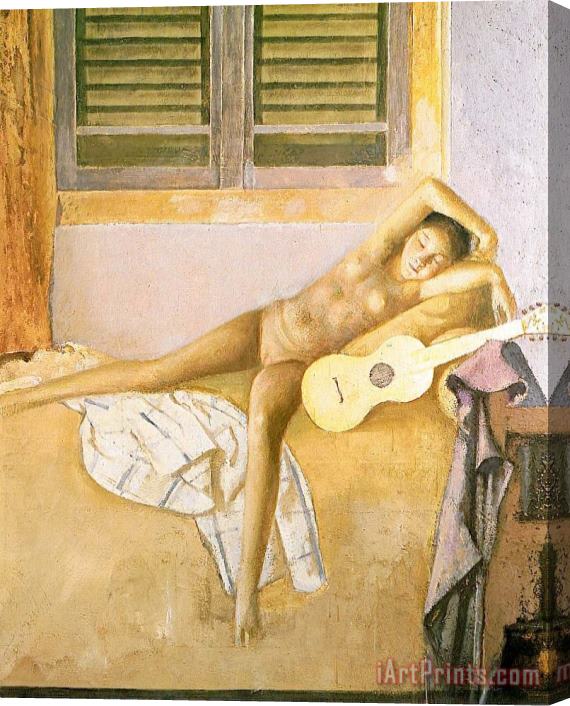 Balthasar Klossowski De Rola Balthus Nude with a Guitar 1986 Stretched Canvas Painting / Canvas Art