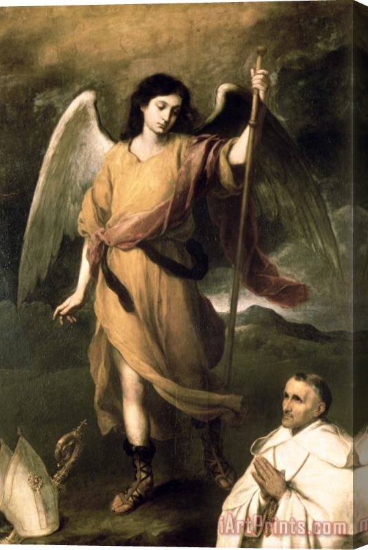 Bartolome Esteban Murillo Archangel Raphael with Bishop Domonte Stretched Canvas Painting / Canvas Art