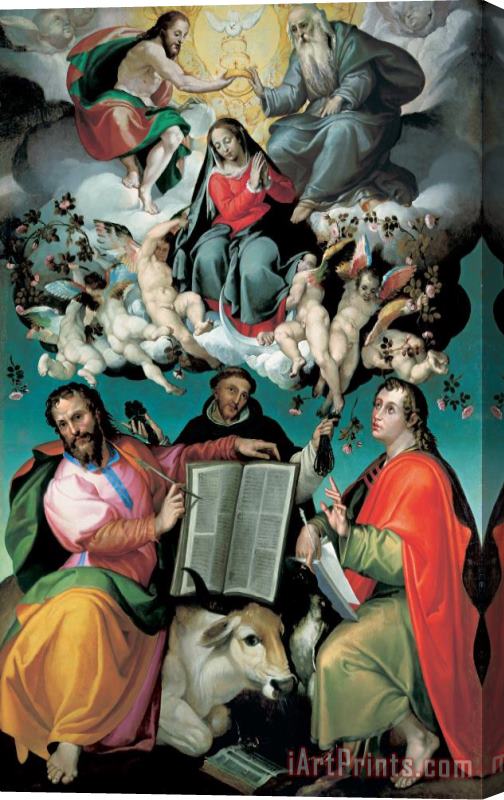 Bartolomeo Passarotti The Coronation of the Virgin with Saints Luke Dominic and John the Evangelist Stretched Canvas Painting / Canvas Art