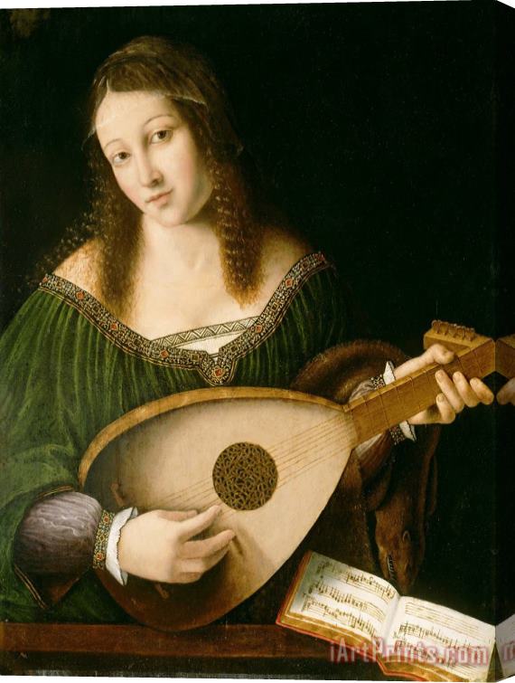 Bartolomeo Veneto Lady Playing a Lute Stretched Canvas Painting / Canvas Art
