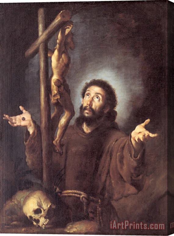 Bernardo Strozzi St Francis of Assisi Adoring The Crucifix Stretched Canvas Painting / Canvas Art