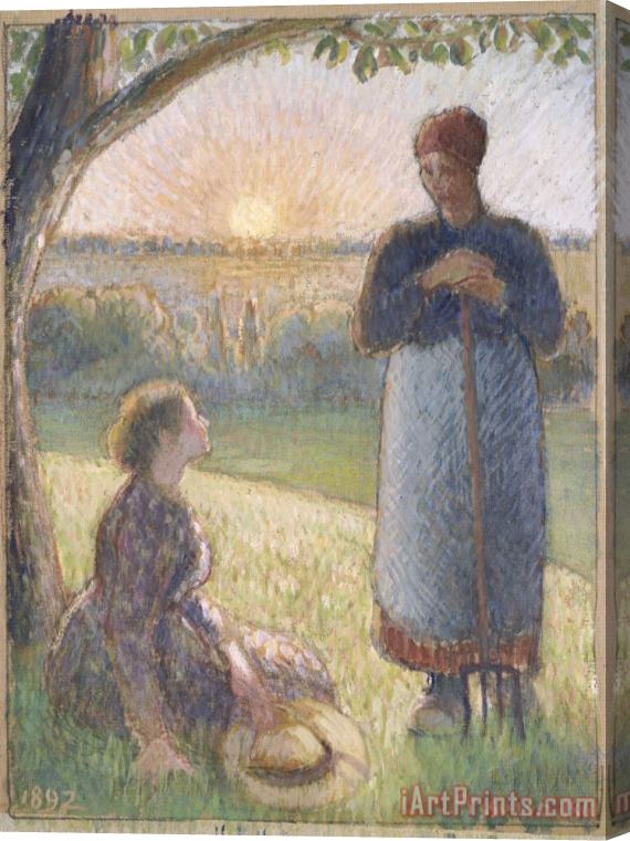 Camille Pissarro Country Women Chatting, Sunset, Eragny Stretched Canvas Painting / Canvas Art