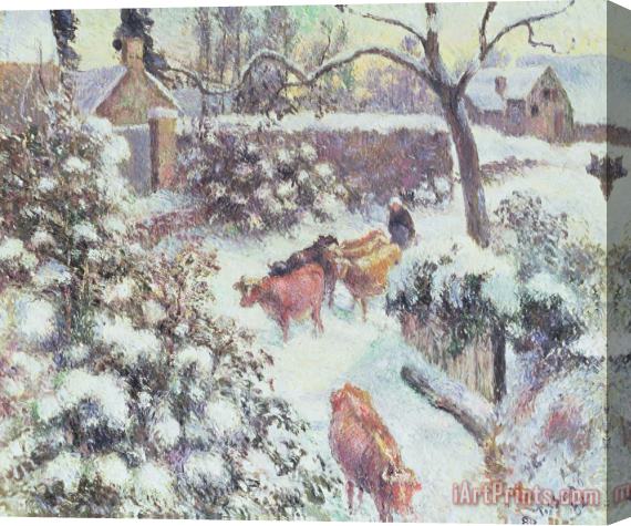 Camille Pissarro Effect of Snow at Montfoucault Stretched Canvas Painting / Canvas Art