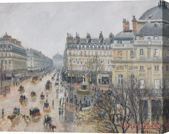 Camille Pissarro Place Du Theatre Francais Paris Rain Stretched Canvas Print / Canvas Art