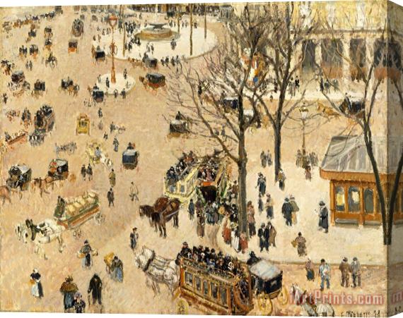 Camille Pissarro Place Du Theatre Francais Stretched Canvas Print / Canvas Art