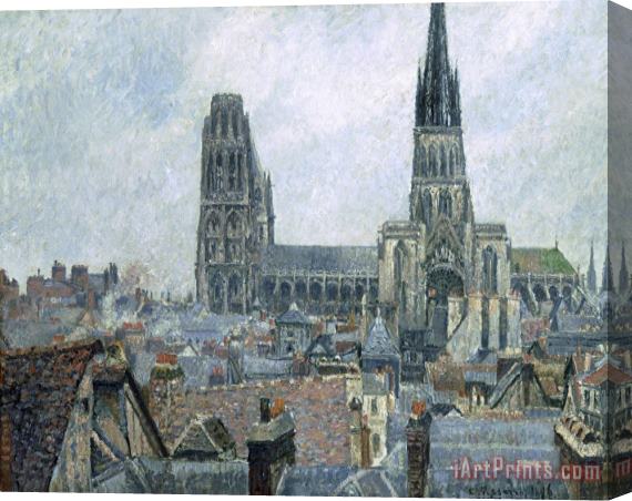 Camille Pissarro The Roofs of Old Rouen, Gray Weather Stretched Canvas Painting / Canvas Art