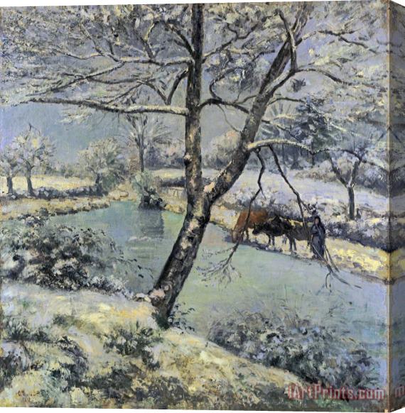 Camille Pissarro Winter at Montfoucault with Snow Stretched Canvas Painting / Canvas Art