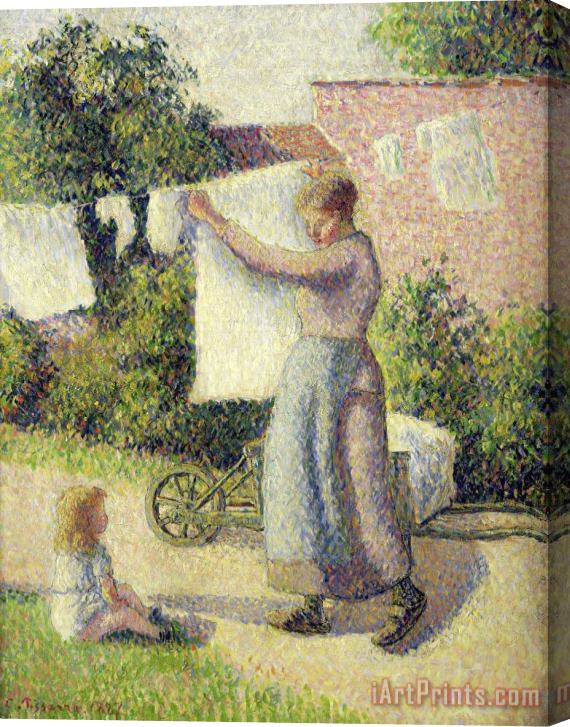 Camille Pissarro Woman Hanging Laundry Stretched Canvas Painting / Canvas Art