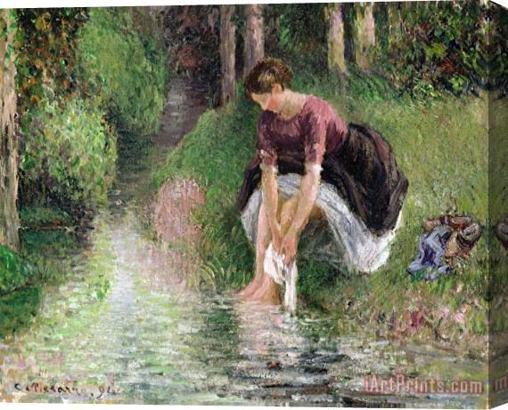 Camille Pissarro Woman Washing Her Feet in a Brook Stretched Canvas Painting / Canvas Art