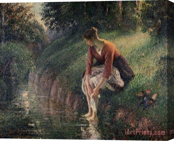 Camille Pissarro Young Woman Bathing Her Feet in a Brook Stretched Canvas Print / Canvas Art