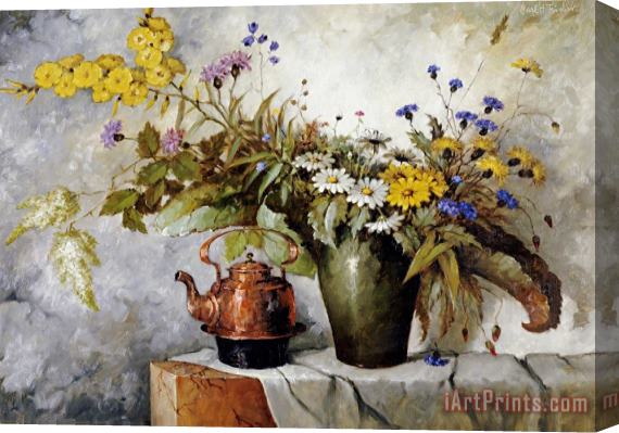 Carl H. Fischer Cornflowers, Daisies And Other Flowers in a Vase Stretched Canvas Print / Canvas Art