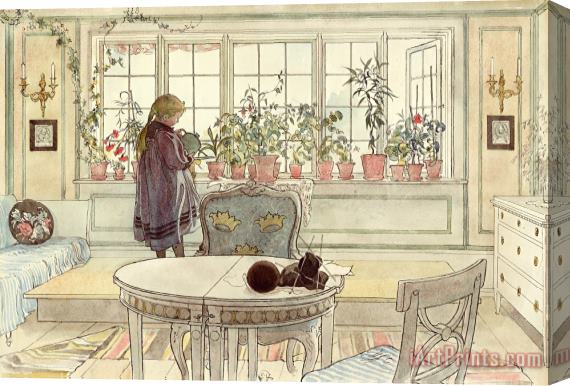 Carl Larsson Flowers on the Windowsill Stretched Canvas Print / Canvas Art