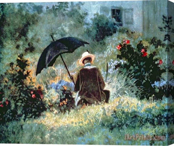 Carl Spitzweg Detail of a Gentleman reading in a garden Stretched Canvas Print / Canvas Art