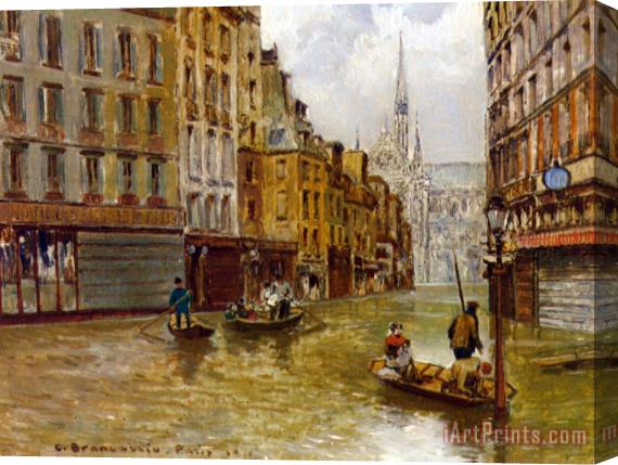 Carlo Brancaccio Street in Paris During Flood of 1910 Stretched Canvas Painting / Canvas Art