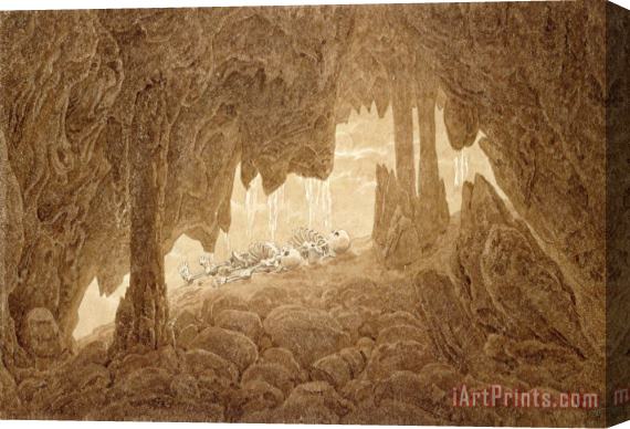 Caspar David Friedrich Skeleton in The Cave (sepia Ink And Pencil on Paper) Stretched Canvas Painting / Canvas Art