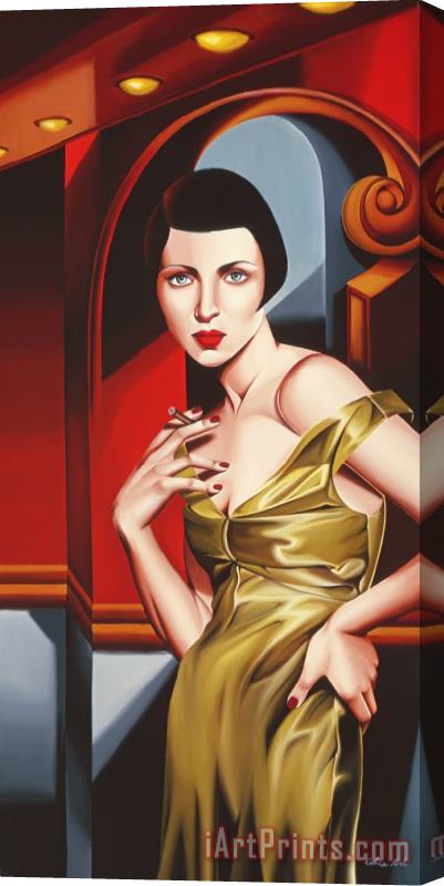 Catherine Abel Olive Satin Dress Stretched Canvas Painting / Canvas Art