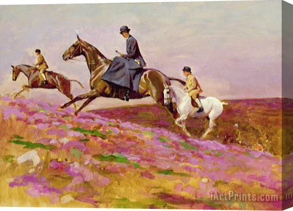 Cecil Charles Windsor Aldin Lady Currie with Her Sons Bill and Hamish Hunting on Exmoor Stretched Canvas Print / Canvas Art