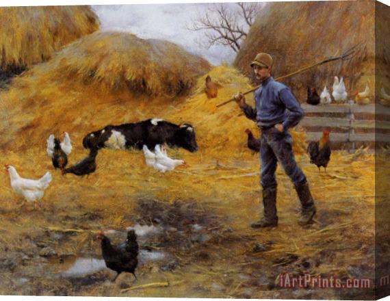 Charles Courtney Curran In The Barnyard Stretched Canvas Painting / Canvas Art