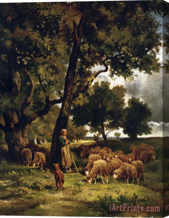 Charles Emile Jacque The Shepherdess And Her Flock Stretched Canvas Painting / Canvas Art