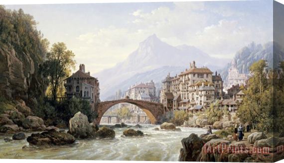 Charles Euphrasie Kuwasseg Le Vieux Pont Romain De St. Martin, Italy Stretched Canvas Painting / Canvas Art