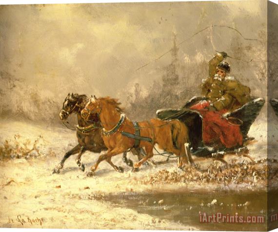 Charles Ferdinand De La Roche Returning Home in Winter Stretched Canvas Print / Canvas Art